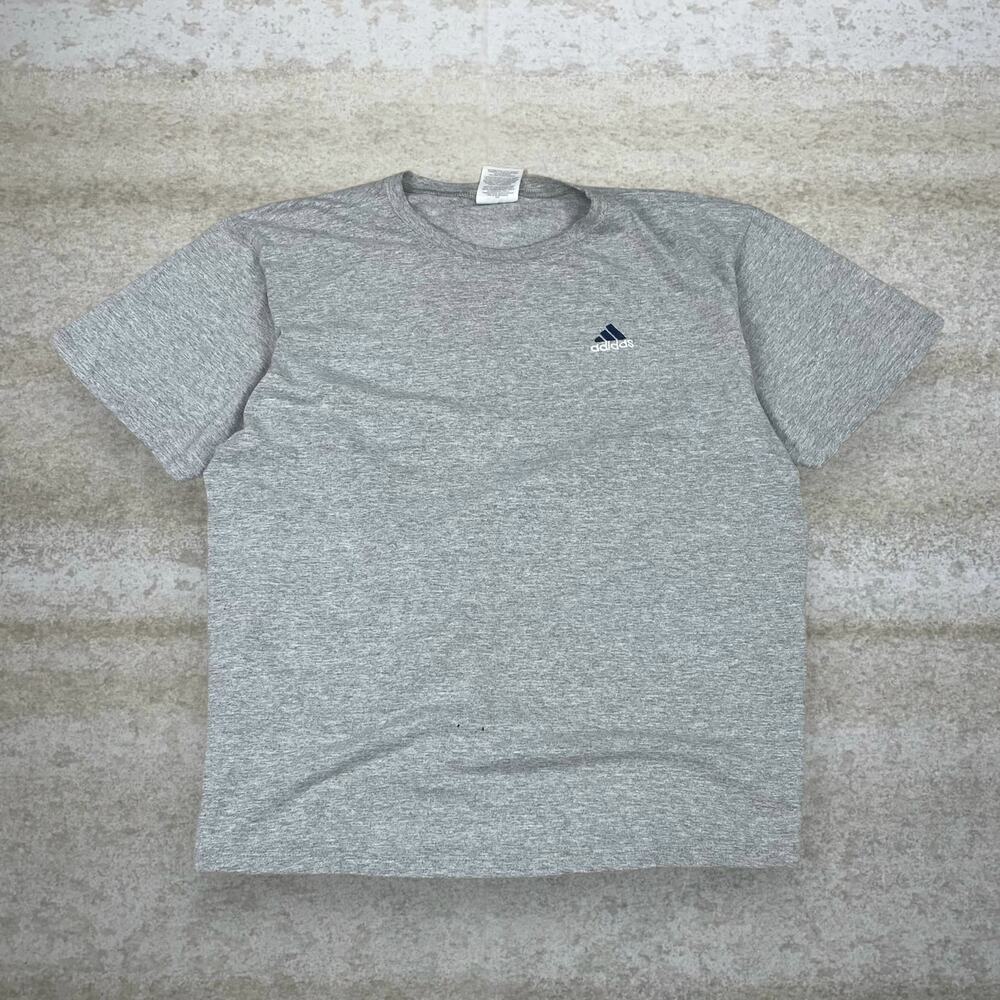 Vintage 90s Adidas Shirt Mens XL Light Grey Cotton White Logo Short Sleeve